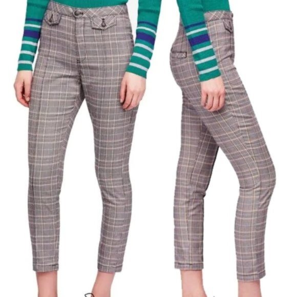 Free People Pants - Free People Gray Glen Plaid Ankle Tailored Pants